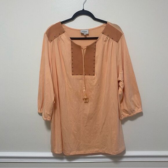 Hippie Haute Top Women Orange Embroidered Tassel Boho Plus 2X tunic - Picture 1 of 6